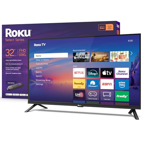 Image of Roku Smart TV 2026 – 32-Inch Select Series, 1080p Full HD TV – Roku TV with Voice Remote – Flat Screen LED Television with Wi-Fi for Streaming Live Local News Sports & Movies, Bluetooth Headphone Mode