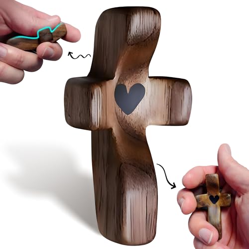 Product Image of the VINETEN Cross My Heart,Wooden Cross,Encouragement Gift Stress Relief Cross,Prayer Cross for Hand,Pocket Cross Christian Gifts for Women and Fidget Toys for Children and Adults(Black 1Pcs