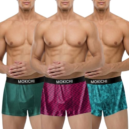 Image of Men's Microfiber Printed Boxer Briefs for Men | Ultra Soft Breathable Stretch Trunks | Moisture Wicking Comfort Fit Innerwear | Elastic Waistband | Assorted Prints | Pack of 3