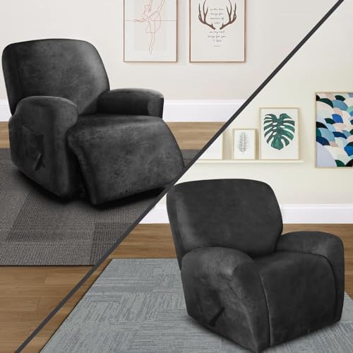 Image of ANARACHON Leather Look Oversize Recliner Chair Covers, Thick 4 Pieces Recliner Covers for Recliner Chair, Leather Cover for Recliner Slipcovers for Pets Kids(X-Large, Dark Grey)
