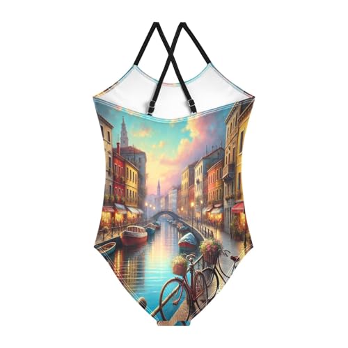 River Bridge Bike Girls Swimsuit Bathing Suit Summer Beach Swimwear One Piece Swimsuits2