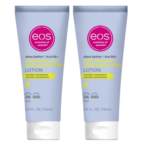 Image of eos 24H Moisture Travel Body Lotion- Vanilla Cashmere, Travel Size Essential, Toiletries, Mini Body Lotion For Dry Skin, 2.5 fl oz (Pack of 2)