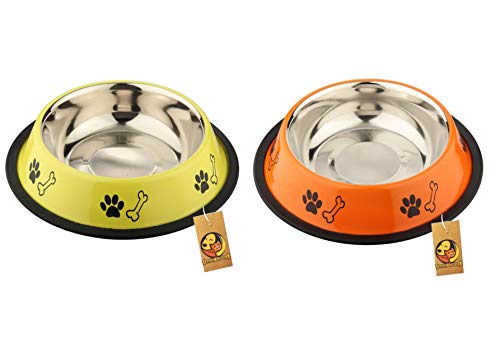 Foodie Puppies Stainless Steel Dog Bowl Combo – (Medium, 700ml) Food and Water Feeding Gift Bowl | Suitable for Dogs, Cats and Other Pets I Paw Bone Print, Anti-Skid Rubber Base (Yellow + Orange) Foodie Puppies Stainless Steel Dog Bowl Combo – (Medium, 700ml) Food and Water Feeding Gift Bowl | Suitable for Dogs, Cats and Other Pets I Paw Bone Print, Anti-Skid Rubber Base (Yellow + Orange)