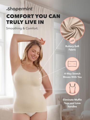 Image of SHAPERMINT Womens Tops - Scoop Neck Cami Body Shaper for Women, Shapewear Tummy Control, Camisole Tank Tops for Women