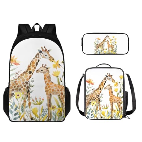 Set zaino per bambini 3 pezzi leggero con borsa per il pranzo e astuccio coordinati Giraffa - Multicolore Taglia unica Zaino per