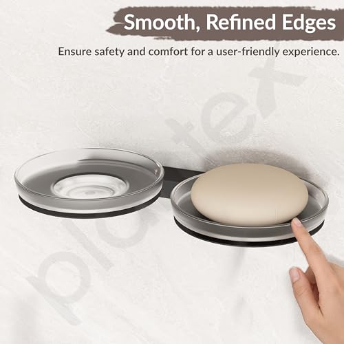 Image of Plantex Double Soap Dish /Stainless Steel Glass Dual Soap Holder /Case /Stand /Soap Bar for Kitchen /Bathroom Accessories - Pack of 1 (Black)