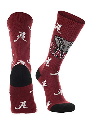 TCK Alabama Crimson Tide Crew Socks - Mens & Womens NCAA Fan Apparel - Mayhem (Crimson/Black/White Imported Large)