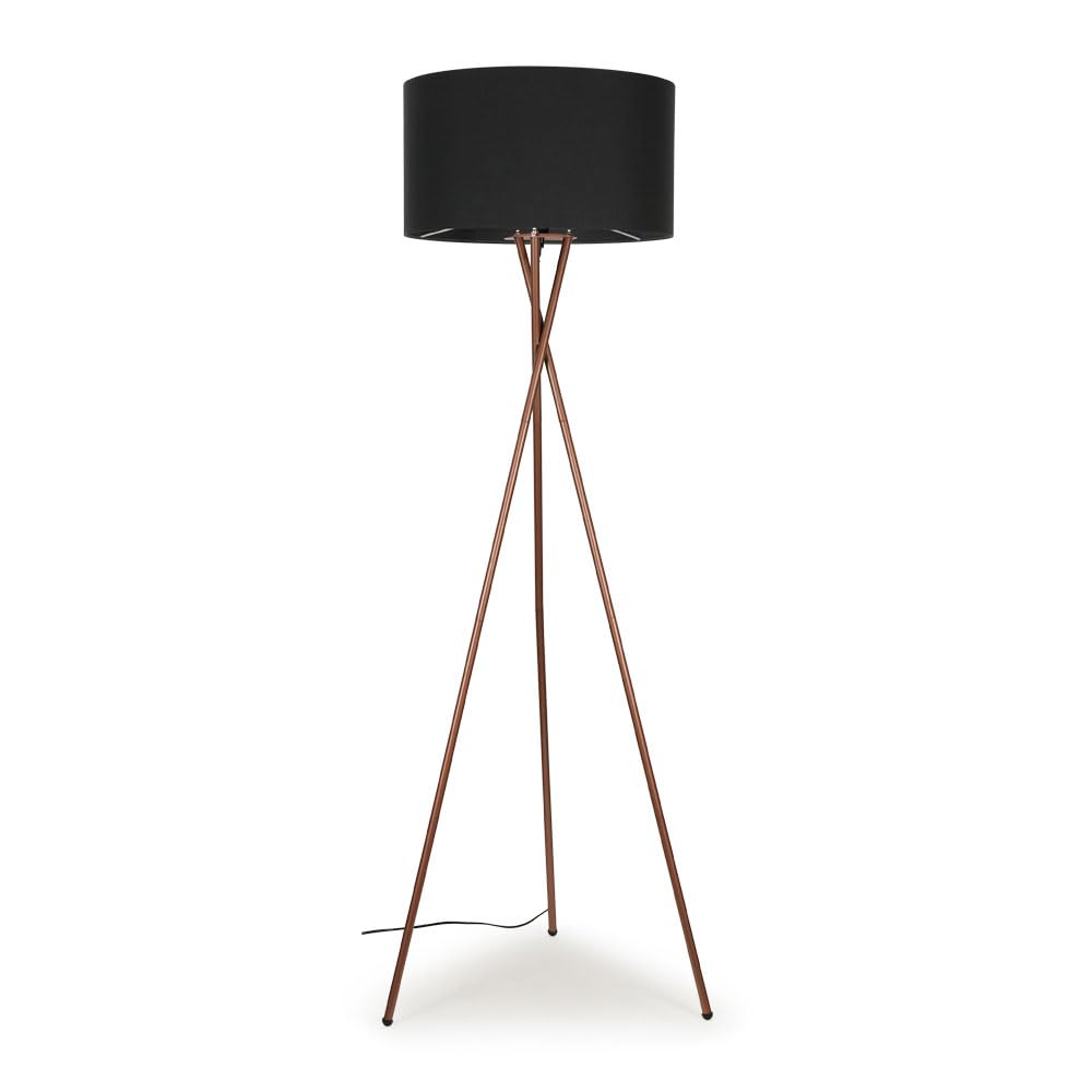 Valuelights Unisex Charcoal Camden Copper Metal Tripod Floor Lamp With Drum Lamp Shade