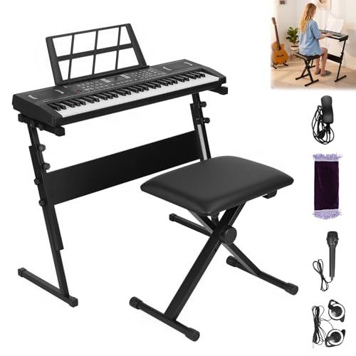 Clavier electronique 61 touches, piano numerique debutant, synthetiseur musical touches lumineuses, clavier apprentissage 300 sons 300 rythmes, haut parleurs (Noir)