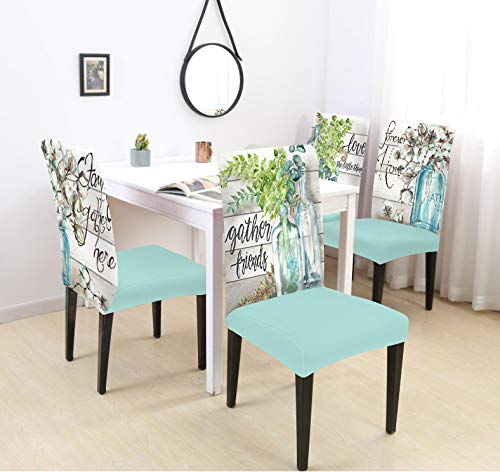 Lukuy Farm Cotton Flowers In Jar Chair Covers For Dining Room Set Of 4 Farmhouse Decor Stretch Printed Chair Protectors Covers, Removable And Washable #TOP2
