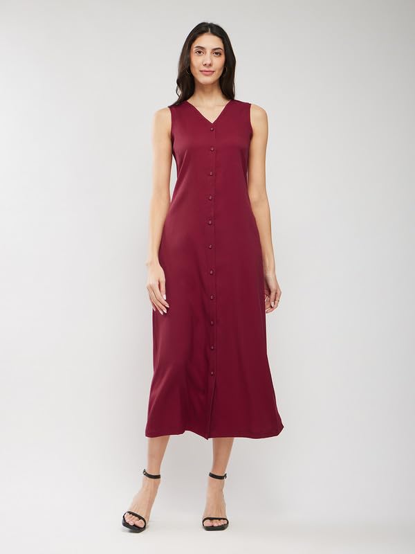 Image of FableStreet Women Casual Midi Cotton Button Down A-Line Dress | Button Down Flowly Dress Perfect for Outings