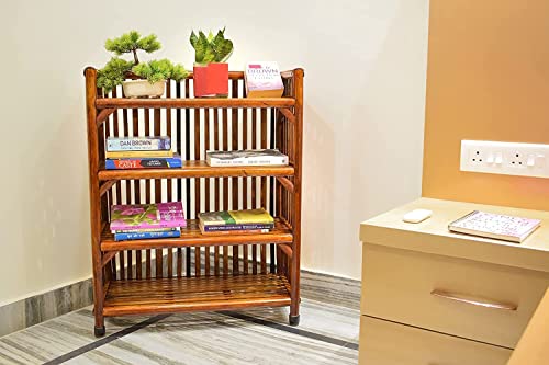 Image of CANE CRAFTS Wooden Shelf Bamboo 4-Tier Kitchen Organizer Shoes &Slippers Rack Books Shelves Planter Stand (4 Shelf)