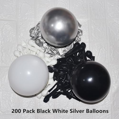 Image of 200 Pack Black White and Silver Balloons 5 Inch Latex Black White Metallic Silver Bulk Small Balloon Arch Garland Kit for Birthday Wedding Bridal Baby Shower Supplies Graduation Party Decorations