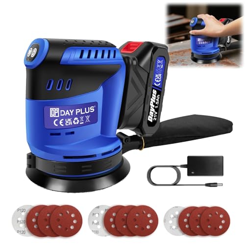 Smerigliatrice Orbitale Senza Fili 21V 3 Velocità Regolabili,Oscillazione 2.8mm,con 1 batteria,1 caricatore,12 Carte Abrasive,Multifunzione per Legno, Vernici, Metallo e Lucidatura Auto