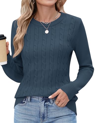 Image of Rapbin Sweaters for Women Long Sleeve Crew Neck Casual Ribbed Knit Pullover Tops Loose Casual Basic Winter Outfits