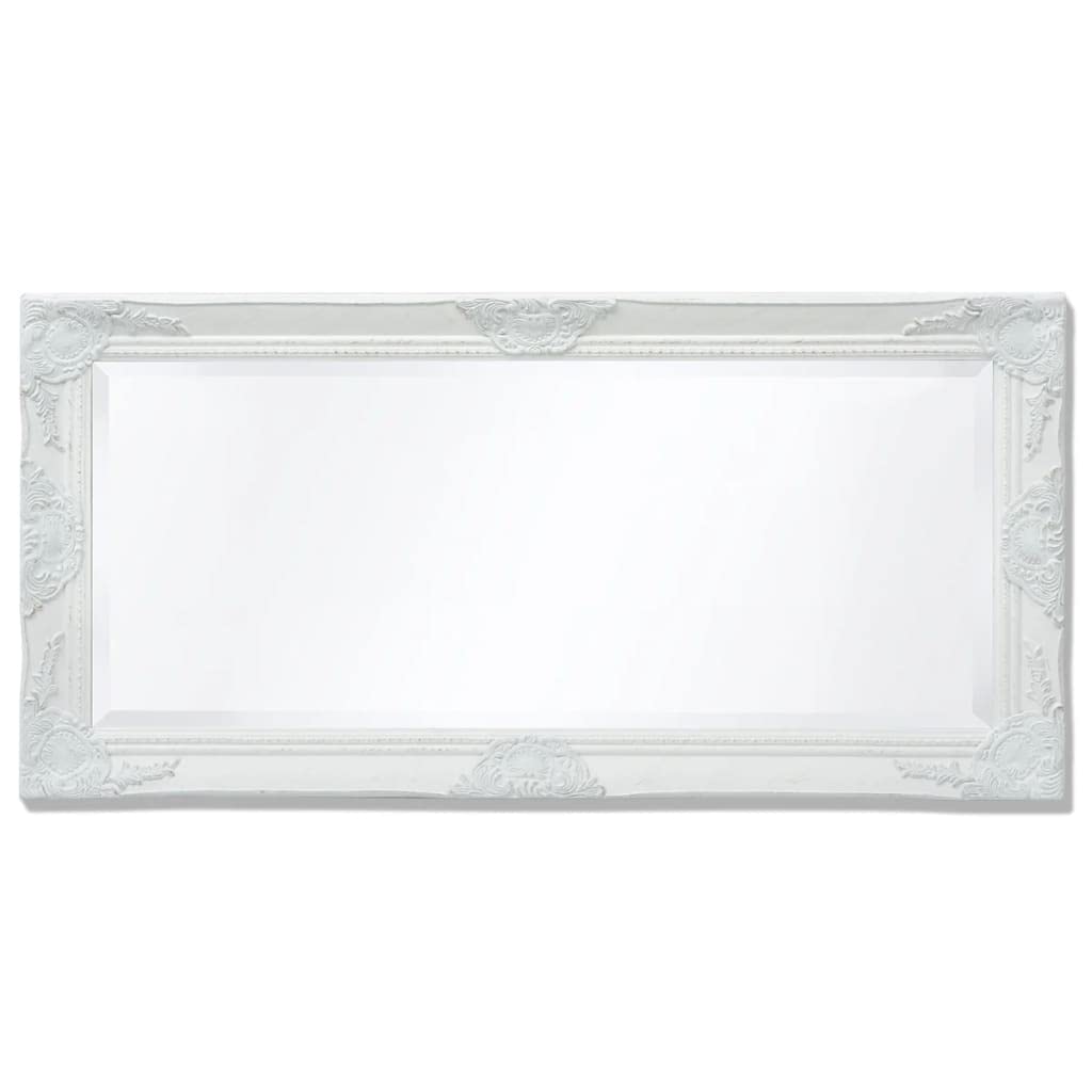 Lustro ścienne w stylu barokowym z ozdobną ramą drewnianą, ścięte krawędzie, antyczny wygląd, 100 x 50 cm, białe – możliwość natychmiastowego montażu