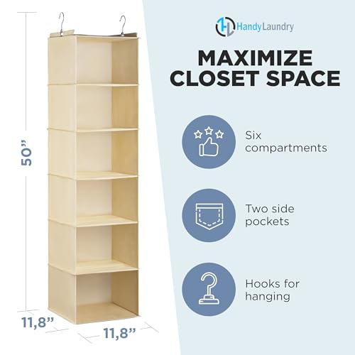 Handy-Laundry-Hanging-Closet-Organizer-6-Shelf-Storage-for-Clothes-Sweaters-Shoes-Accessories-Space-Saving-Wardrobe-Shelves-with-Hooks-for-Dorm-RV-Small-Closet-Organization-Beige