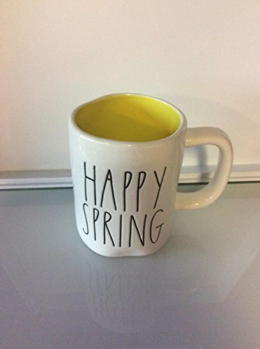 Rae Dunn Artisan Collection Large Letter Happy Spring Ceramic Mug with Yellow Interior