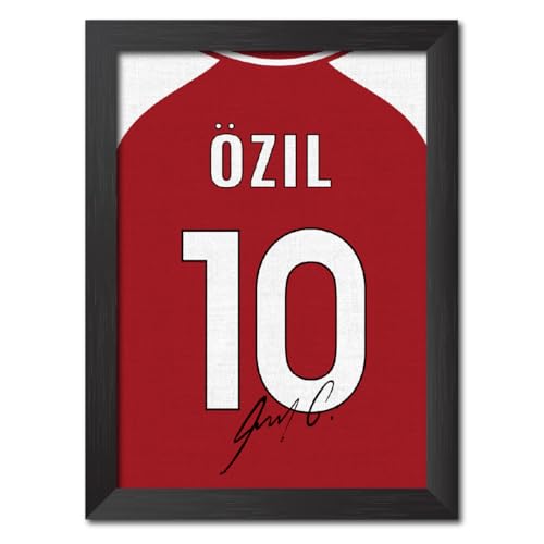 Image of TenorArts Mesut Ozil Poster Frame Arsenal Jersey Laminated Photo Print Signature Framed Painting with Matt Finish Black Texture (12 inches x 9inches)