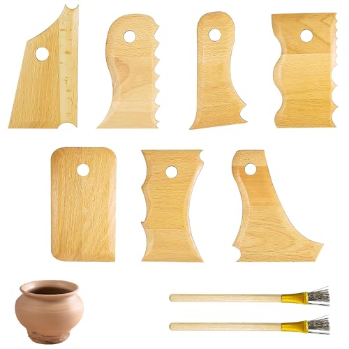 9-Teiliges Set Töpferwerkzeug, Buchenholz Töpferzubehör, Töpfer Werkzeug, Töpfereiwerkzeuge, Töpferei für Das Beschneiden von Töpferwaren, Kunststoff Tonschaber, Töpferschaber Werkzeug