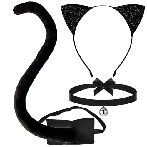 YUYWWAN Accessori Costume Gatto Carnevale, Nero Gatto Cosplay Costumi Set, Carino Elegante Catwoman Accessori per Bambini Adulti Carnevale Giochi di Ruolo Accessori (Nero-B)