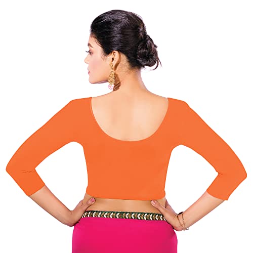 Image of Abhi Cotton Readymade Saree Blouse for Women- 3 /4 Sleeve, Round Neck, Regular-fit, Stretchable, Pull-on Style