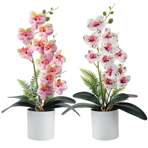 Vaskula 2 Pièces Orchidees Artificielles 43 cm Décoratives Orchidées Artificielles comme de Vraies Fleurs Artificielle Fleurs Orchidées en Pot pour Maison...
