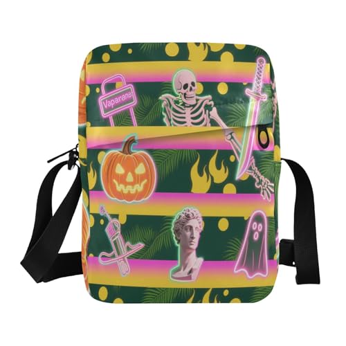 messenger bag Small Crossbody Bags For Women Womens Fashion Purses Adjustable Strap for business business- Green Leaves Vapor Stripe