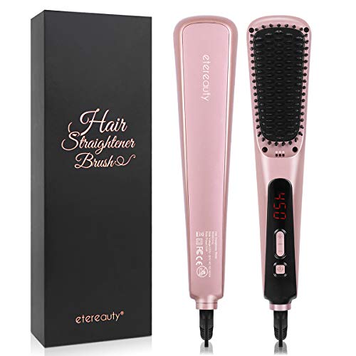 Haarglätter Bürste, Keramische Glättbürste Glätteisen Bürste mit ionischer MCH-Technologie Einstellbare Temperatur Elektrische Haarglättungs Bürste + LED-Display Glättungbürste durch ETEREAUTY