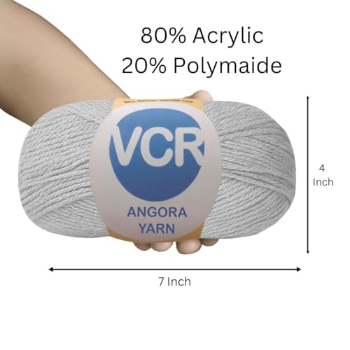 Image of VCR Soft Grey Angora Knitting Yarn, Pack of 1, 100 Grams Hank, 256 Meters Length, 80% Flurry - 20% Acrylic Polyamide Soft Ball for Crochet and Knitting, Suitable for Baby Blankets, Cushion Covers