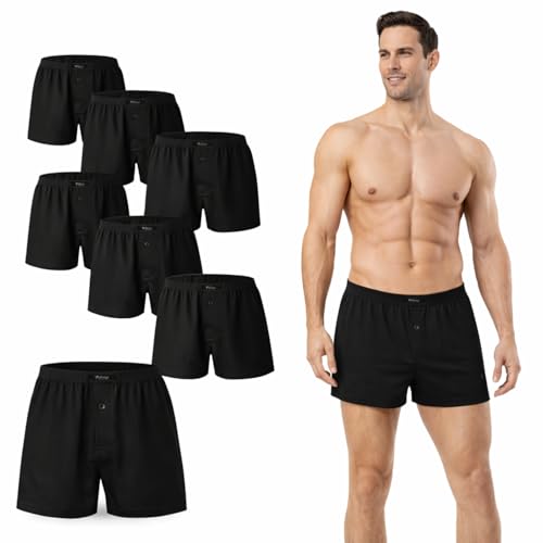 Trenzeo Mens Boxer Shorts 6-Pack Loose Fit Cotton Underwear For Men with Button Fly Breathable & Comfortable Mens Boxers Multipack (UK Alpha S Regular Regular Black)