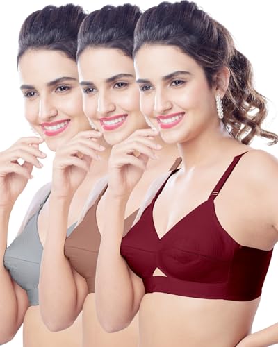 Image of Brida Kavya Xtra Soft Cotton Round Stitch Bra for Women | Full Coverage | Double Layered | Non-Padded | Wireless | Saree Bra for Heavy Bust | Daily Use | Combo