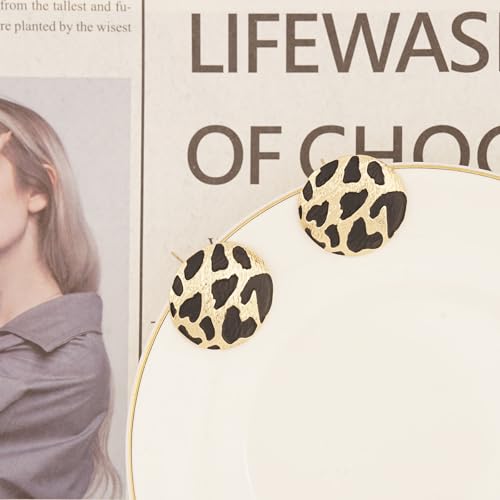 Stud Earrings, Animal Print, 9 mm,Brass Steel Posts (Gold and Silver Leopard Print Vintage style)2