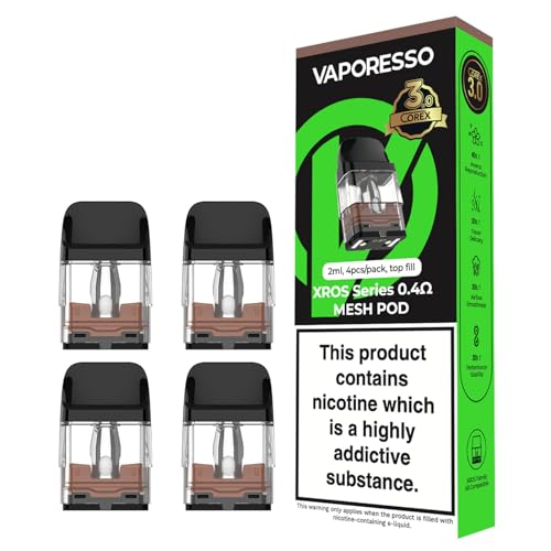 Vaporesso XROS Pod COREX 3.0 (0.4 OHM) Refillable Replacement Pods 4 Pack - Available in 0.4 0.6 0.8 1.0 1.2 - Compatible With Full Vaporesso XROS Vape Kit Range - No Nicotine