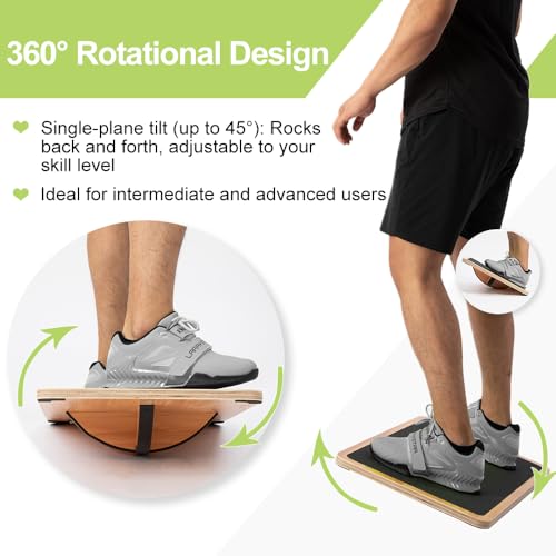 Image of StrongTek Wooden Balance Board with 2 Difficulty Options, Basic Rocker and Advanced 360 Wobble Board, Non-Slip Balance Trainer for Core Stability, Ankle Rehab, Physical Therapy and Fitness