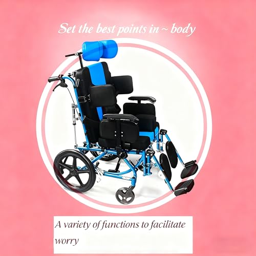 Image of Pediatric Reclining Wheelchair for Kids & Teens, 16 inch Rear Wheels, Foldable Aluminum Frame with Dining Tray & Canopy, Adjustable Seat Width for Cerebral Palsy & Neurological Support (Blue)