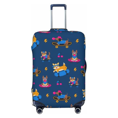 Dogs Riding Skateboard Travel Luggage Covers - Elasticity Suitcase Covers Protector for Luggage 18-32 Inch