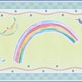 CONCORD WALLCOVERINGS ™ Wallpaper Border Kids Pattern Painted Animals Rainbow Birds for Kid's Bedroom Nursery Room Playroom, Yellow Pink Blue Green, 12 ft by 6 in 110039