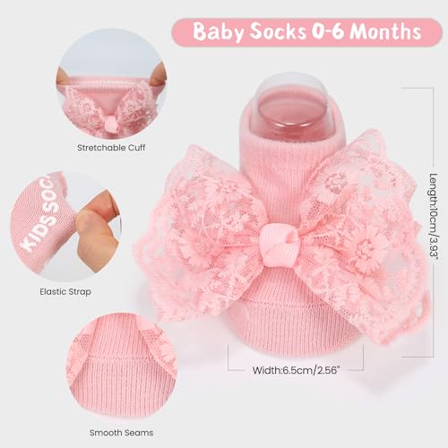 4pack Baby Socks for Baby Girl Gifts, Low Cut Newborn Socks 0-6 months for Baby Stuff Item, Non-Slip Grips Socks for Infant Girl Outfits, Christmas Gifts for Newborn Accessories4