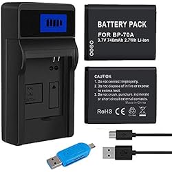 Cargador Camara Samsung Es65 CITYORK BP-70A (Paquete de 2) Batería de Repuesto y Cargador para Samsung DV150F ES65 ES67 ES70 ES80 MV800 PL20 PL80 PL120 PL170 PL200 SL605 SL630 ST65 ST95 ST66 ST76 ST80 ST90 ST100 ST6500