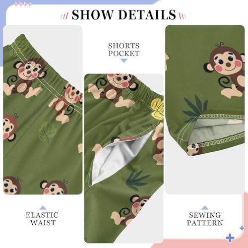 Monkey Palm Leaf Boys Long Pants Soft Trousers Elastic Waist Kids Lounge Bottoms with Pockets S-XL4