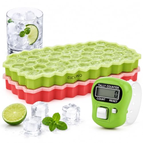 Image of Combo of 2 Pcs Silicone Ice Cube Trays with Lids and (1 Pc Finger Tally Counter), Flexible Icecube Tray for Freezer, Non-Stick Ice Cube Mold, Leakproof Ice Tray with Lid, Big Size Ice Cube Maker