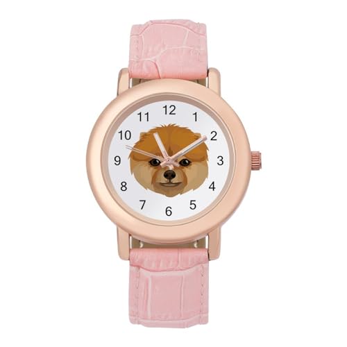 Pomeranian Dog Face Classic Watches for Women Funny Graphic Pink Girls Watch Easy to Read