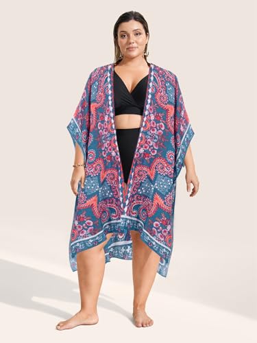 Image of Breezy Lane Women's Kimono Cardigan Summer Swimsuit Coverups Beach Cover Up with Floral Print for Vacation