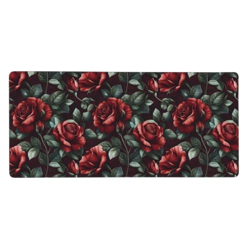 Tapis de souris pour ordinateur portable vintage - Grand tapis de jeu rose pour bureau fleuri