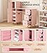 AWEPOPI Pink Nail Table for Nail Tech, Nail Desk for Nail Tech, Manicure Table Nail Station for Makeup Beauty Spa Salon, w/2 Hand Rest, Pull-Out Storage Tray, 3-Tiers Shelves, Golden Legs