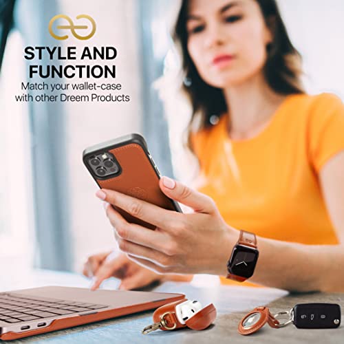Image of dreem Fibonacci Compatible with iPhone 14 Pro Wallet case / 2-in-1 Shockproof case and Detachable Vegan Leather Folio, MagSafe Compatible, RFID Protection [Caramel]