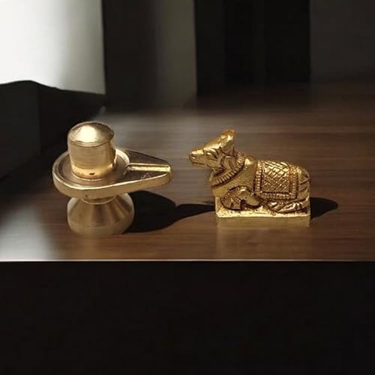 Brass Shivling with Nandi Statue, Religious Hindu Temple Idol Shivling Nandi Idol - 1 Inch for Temple Pooja and Decor Idea - Best for Car Dashboard Idea