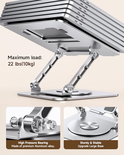 Image of MCHOSE Laptop Stand for Desk, Ergonomic Laptop Riser with 360 Rotating Base, Foldable Notebook Computer Holder Stand Compatible with MacBook Air Pro, Dell XPS, More 10-15 inch Laptops, Silver