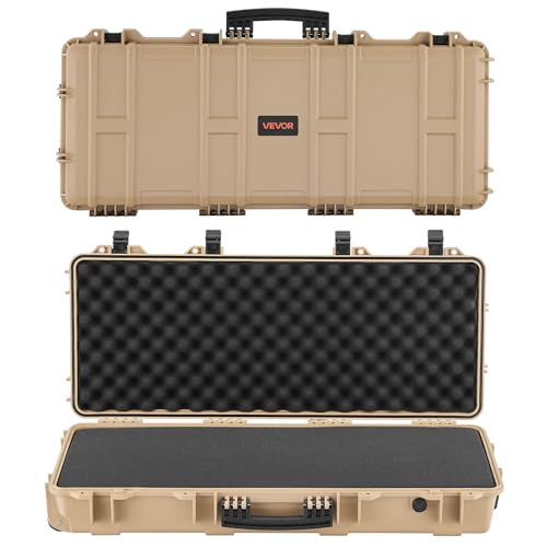 VEVOR Estuche Rígido para Armas Largas, PP, con Cerradura y Espuma Precortada, Enrollable, Resistente al Agua IP67, 978 x 420 x 173 mm, Color Caqui, para Viajar en Medios de Transporte Público